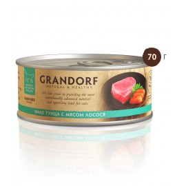 Grandorf влажный корм класса холистик, филе тунца с лососем в собственном соку для кошек, 70 г